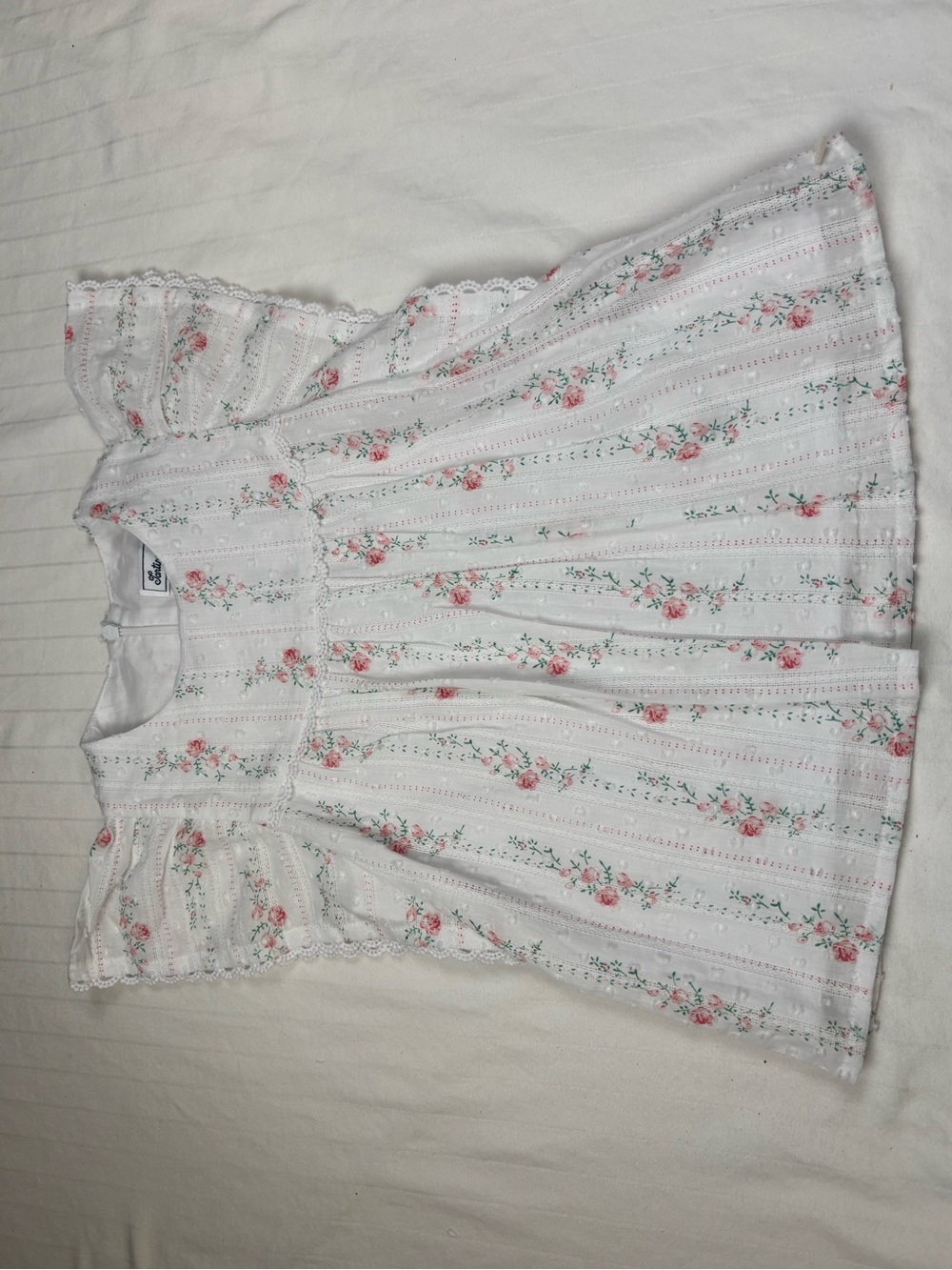NWT Tartine et Chocolat girls 5 A White top blouse with Pink Floral Stripe Print